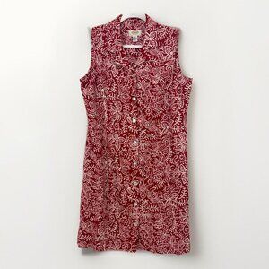 Talbots Vintage Sleeveless Linen Shirt Dress 14 Petite Tropical